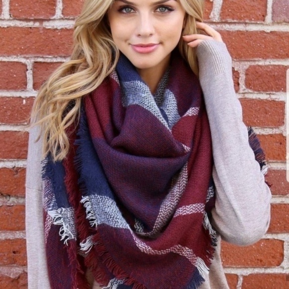Blanket Scarf - Burgundy Blue - Picture 1 of 3